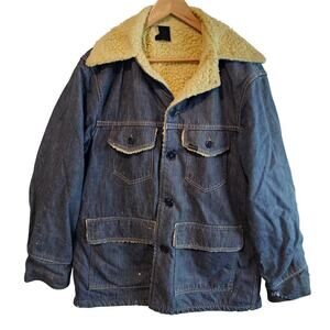 Vintage Sears Roebucks Denim Jacket Mens Sz 44R Blue 70s Sherpa Western Trucker